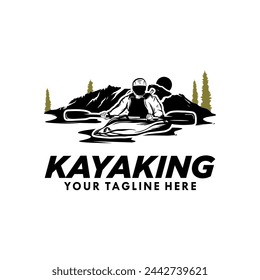 kayak sport with mountain silhouette logo design
