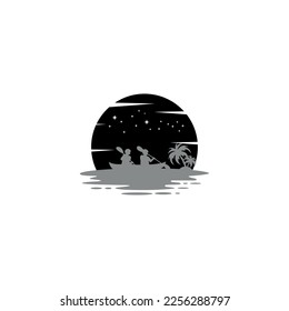 kayak sport silhouette logo vector. Logo outdoor adventure using a canoe boat. outdoor logo and landscape