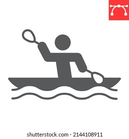 Kayak Sprint Sport Glyph Symbol, Sport und Rudern, Kanusprint Vektorsymbol, Vektorgrafik, bearbeitbarer Strich solide Zeichen, eps10.