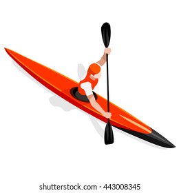Kayak Sprint Sportsman Games Icon Set. 3D Isometric Canoeist Paddler. Canoe Sprint Kayak Sporting Competition Race. Summer Sports Infographic Canoe Kayak events Vector Illustration.