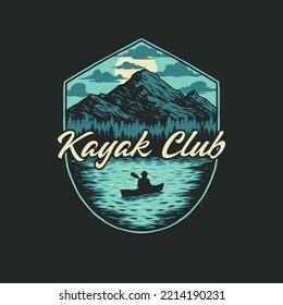 Kayak t shirt graphic design, hand drawn line style with digital color, vector illustration