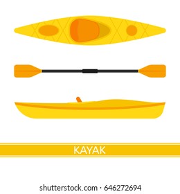 Kayak vector icon with paddles isolated on white background, in flat style.