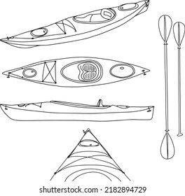 Kayak Vector Outline Illustration Kayaking Equipment Stock Vector ...