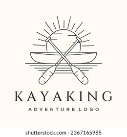 kayak water sport line art logo vector minimalist illustration design, traditional canoe logo design