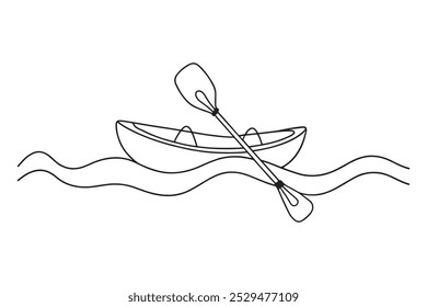 
Kayak Water Transport isolated continuous line art flat vector illustration on white background.