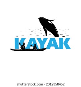 Kayak whale logo design vector drawing
