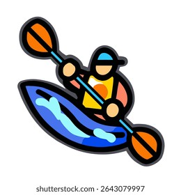 Kayaker paddles caiaque rapidamente avança aventura cênica água