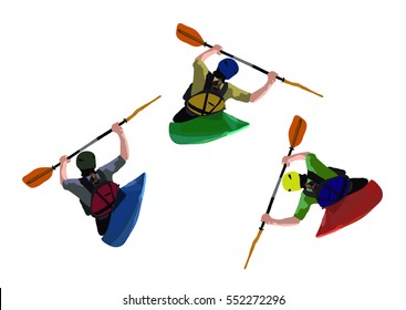 Kayaker paddling in blue, green and red kayak