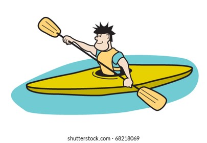 Kayaker paddling in boat clip art.