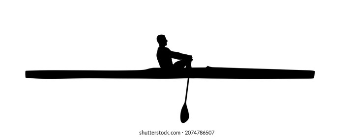 Kayaker paddling kayak in competition race vector silhouette illustration isolated on white. Sport man in kayak boat racing. Weekend team building on river. Sport canoe rowing in sprint. Athlete man.