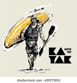 Kayaker. Sketch style vector illustration