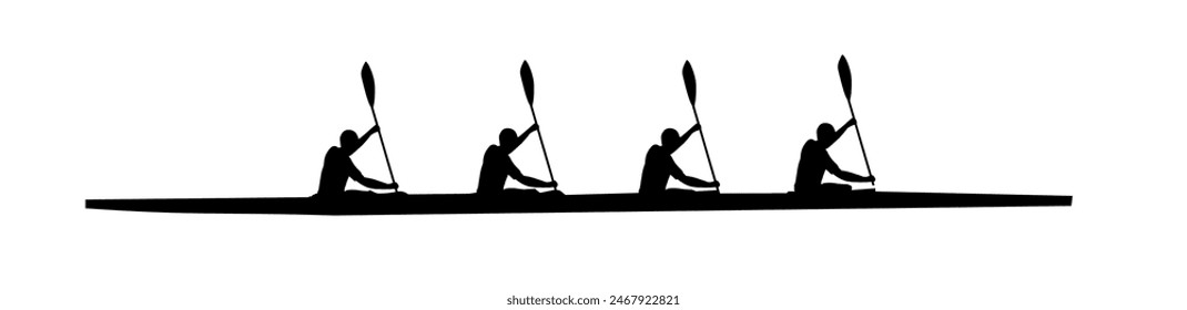 Kayakers, kayaking foursome silhouette, kayak - vector illustration