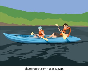Kayaking Adventure on illustration graphic vector