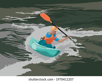 Kayaking Adventure on illustration graphic vector