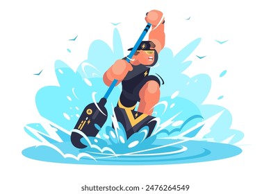 Kayaking Adventure Splash, vector illustration, dynamic water sport scene