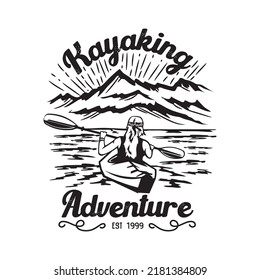 Kayaking adventure vector illustration design in vintage , perfect for tshirt design