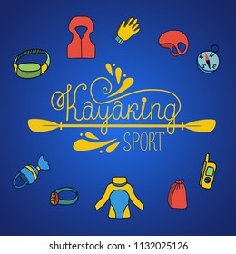 Kayaking background with vector icons