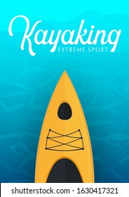 Kayaking banner with top view on the yellow kayak. Summer Sea activities