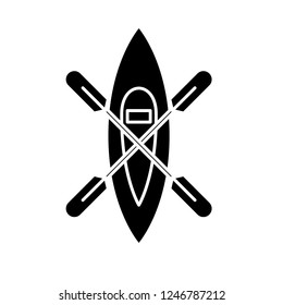 Kayaking boat black icon, vector sign on isolated background. Kayaking boat concept symbol, illustration 
