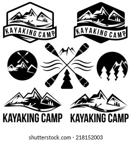 kayaking camp vintage labels set