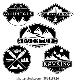 kayaking, camping,climbing and adventure vintage labels set