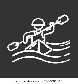 Kayaking chalk icon. Canoeing watersport, extreme underwater kind of sport. Recreational outdoor activity and hobby. Risky and adventurous leisure. Isolated vector chalkboard illustration