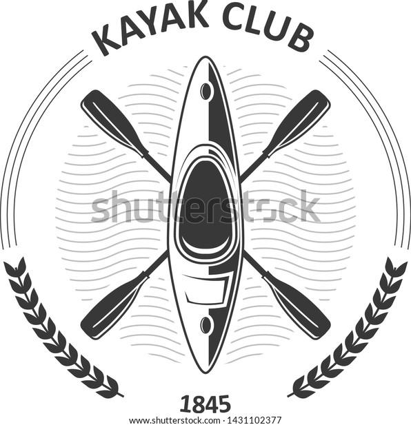 Kayaking club emblems - canoe and two crossed\
paddles, kayak label