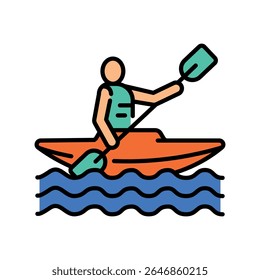 ícone da linha de cor do caiaque para projetos digitais e de impressão.  Ícones mínimos de limpeza para aplicativos e sites. Ícones simples modernos para UI UX e branding