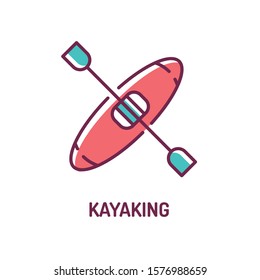 Kayaking color line icon. Water extreme sport. Pictogram for web page, mobile app, promo. UI UX GUI design element. Editable stroke