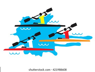 Kayaking competition.
Stylized illustration of three kayaking competitors. Vector available.
