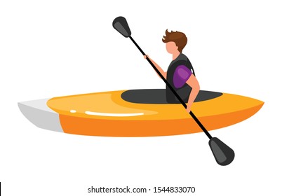 Kayaking flat vector illustration. Extreme sports experience. Active lifestyle. Summer vacation outdoor fun activities. Sportsman in canoe boat isolated cartoon character on white background