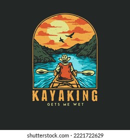 Kayaking graphic design, hand drawn line style with digital color, vector illustration