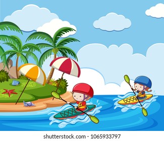 Kayaking Holiday at the Beach illustration
