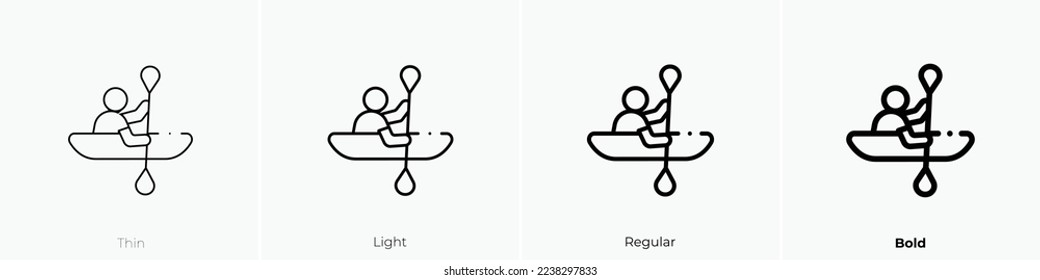 Kayaking icon. Thin, Light Regular And Bold style design isolated on white background