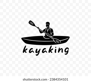 Kayaking, kayak, rowing, paddling, canoeing, graphic design. Kayaker, canoe, sport, leisure, journey, travel and traveling, vector design and illustration
