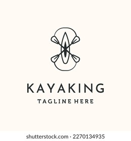 kayaking line art logo vector minimalist illustration design, boat canoe symbol design