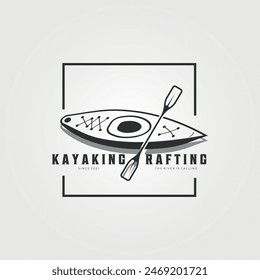 kayaking line art square emblem  logo vector vintage illustration, sign and symbol