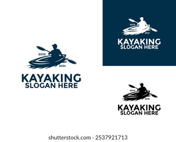 Kayaking logo design vector template, Kayak logo canoe paddle wild adventure logo vector illustration vintage style