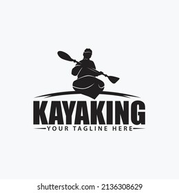 kayaking logo. Silhouette of a kayak person, vector illustration.