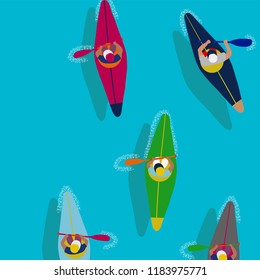 Kayaking Man Vector. Rafting. Vest Jacket, Paddle Oar, Kayak Boat. Kayaking Water Sport. Flat Cartoon Illustration rowing first-person. Beautiful cartoon. rowing outdoor fun. kayaking with lettering