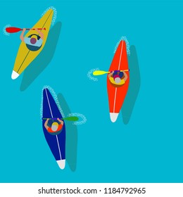 Kayaking Man Vector. Rafting. Vest Jacket, Paddle Oar, Kayak Boat. Kayaking Water Sport. Flat Cartoon Illustration rowing first-person. Beautiful cartoon. rowing outdoor fun. kayaking with lettering