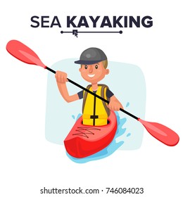 Kayaking Paddling on Boats Vector. Having Fun. Paddle Oar. Sport, Outdoor Activities. Isolated On White Cartoon Character Illustration