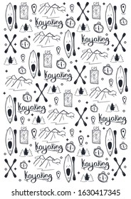 Kayaking or rafting hand draw doodle background.