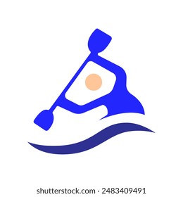 Kayaking set icon. Person paddling kayak, water sport, adventure activity, outdoor recreation, boating, river, paddling, fitness, travel, exercise.