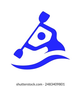 Kayaking set icon. Person paddling kayak, water sport, adventure activity, outdoor recreation, boating, river, paddling, fitness, travel, exercise.