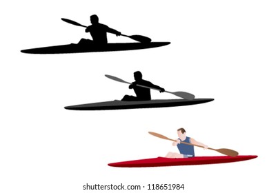 kayaking silhouette and illustration