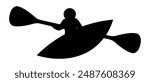 Kayaking. Silhouette. Water sport. Vector illustration. A single athlete rows an oar while sitting in a kayak. Isolated background. Idea for web design.