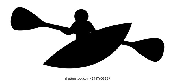 Kayaking. Silhouette. Water sport. Vector illustration. A single athlete rows an oar while sitting in a kayak. Isolated background. Idea for web design.