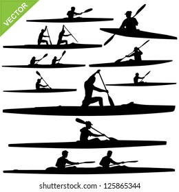 Kayaking silhouettes vector