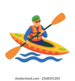 Kayaking sport character illustration in flat style